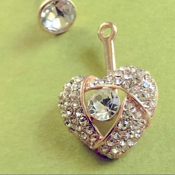 New Betsey Johnson Pave Heart Front & Back Earrings - Picture 6 of 10
